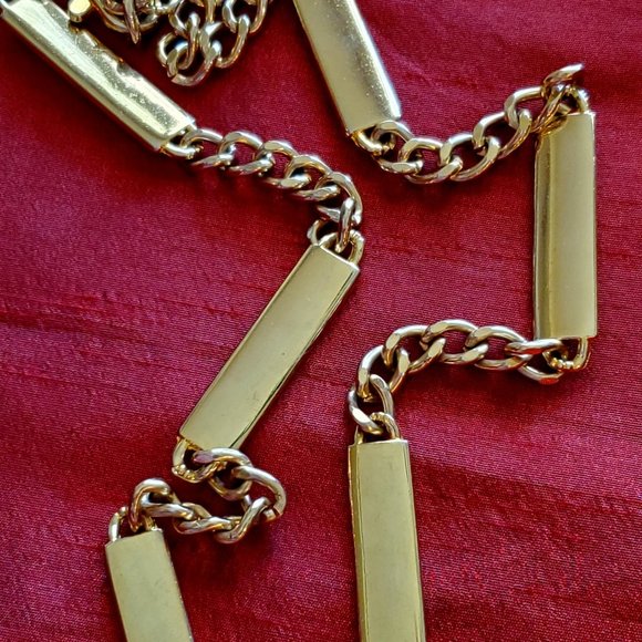 Kathie Lee Gold Heavy Metal Belt Chunky Runway Long Chain Bar Alternating Shiny - Picture 1 of 7